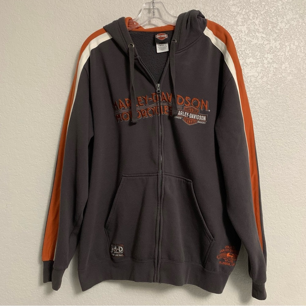Harley Davidson Hoodie Sweatshirt Mens XL Graphic Logo Full Zip Pockets Orlando